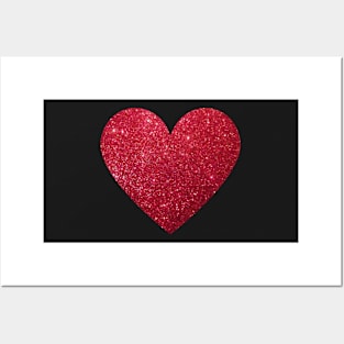 Traditional Red Faux Glitter Heart Posters and Art